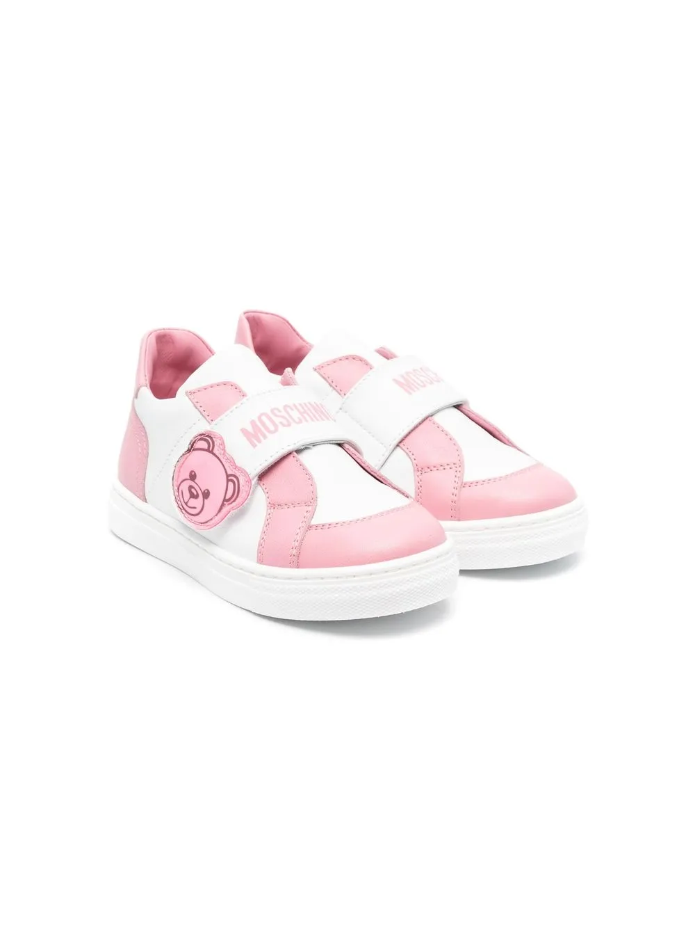 Moschino Kids' Two-tone Leather Trainers In White