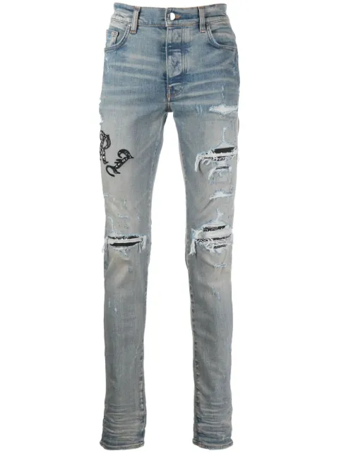 AMIRI Old English Ripped Skinny Jeans 