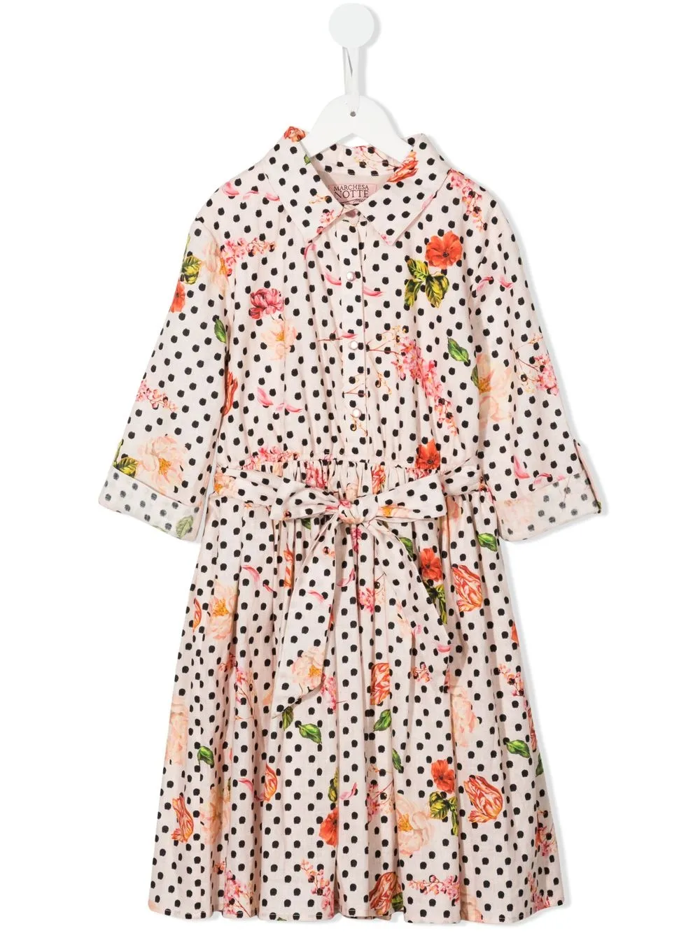 

MARCHESA NOTTE MINI vestido camisero con estampado floral y lunares - Rosado