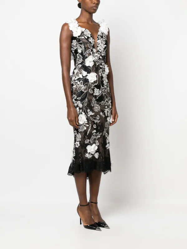 marchesa notte off-shoulder floral applique midi dress Marchesa Notte floral-appliqu off-shoulder midi dress size 0
