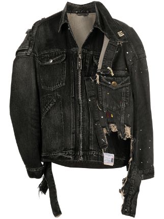 Maison Mihara Yasuhiro Distressed Asymmetric Denim Jacket - Farfetch