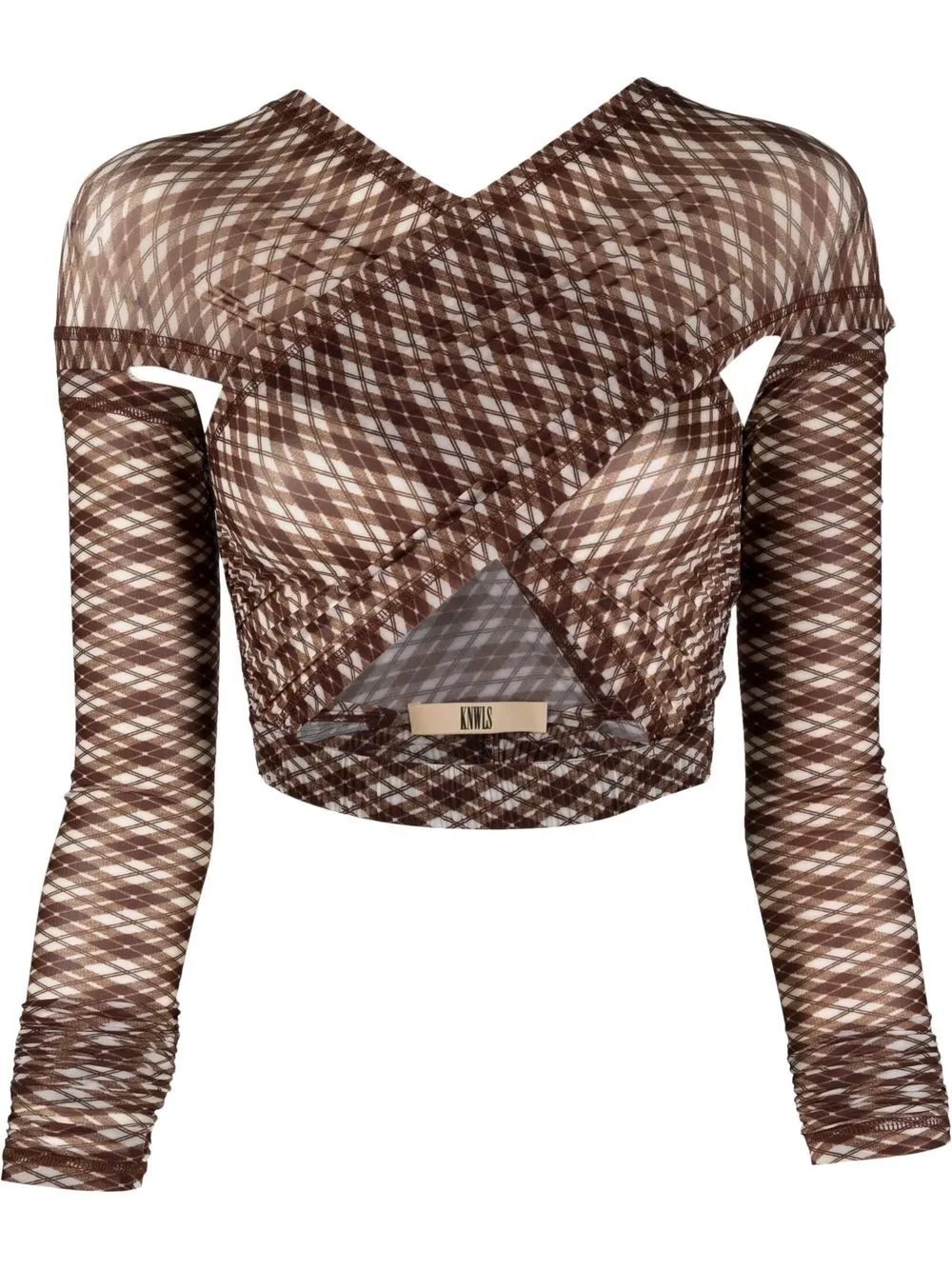 

KNWLS crossover-shawl argyle-print top - Brown