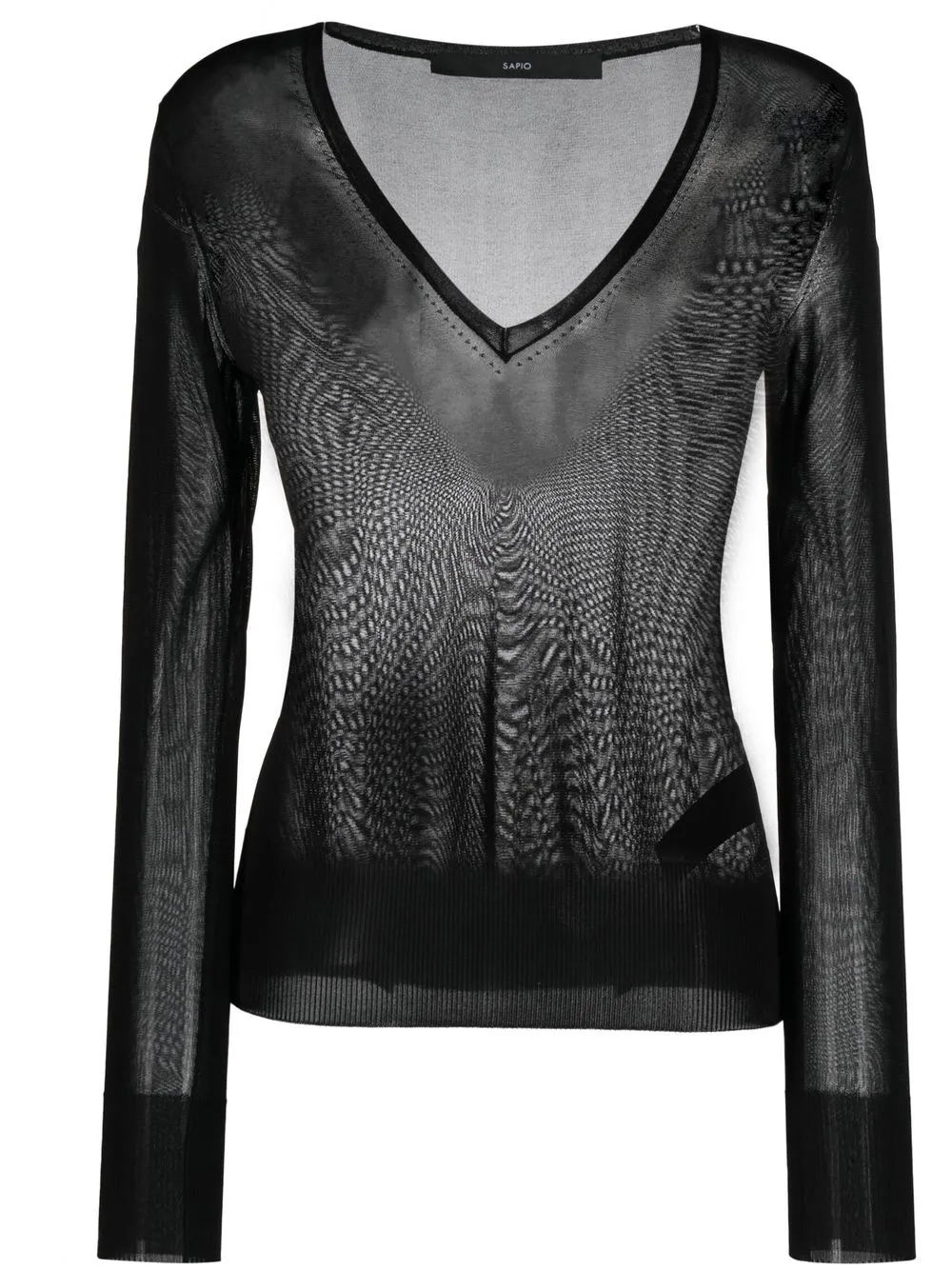 

SAPIO suéter transparente con cuello en V - Negro