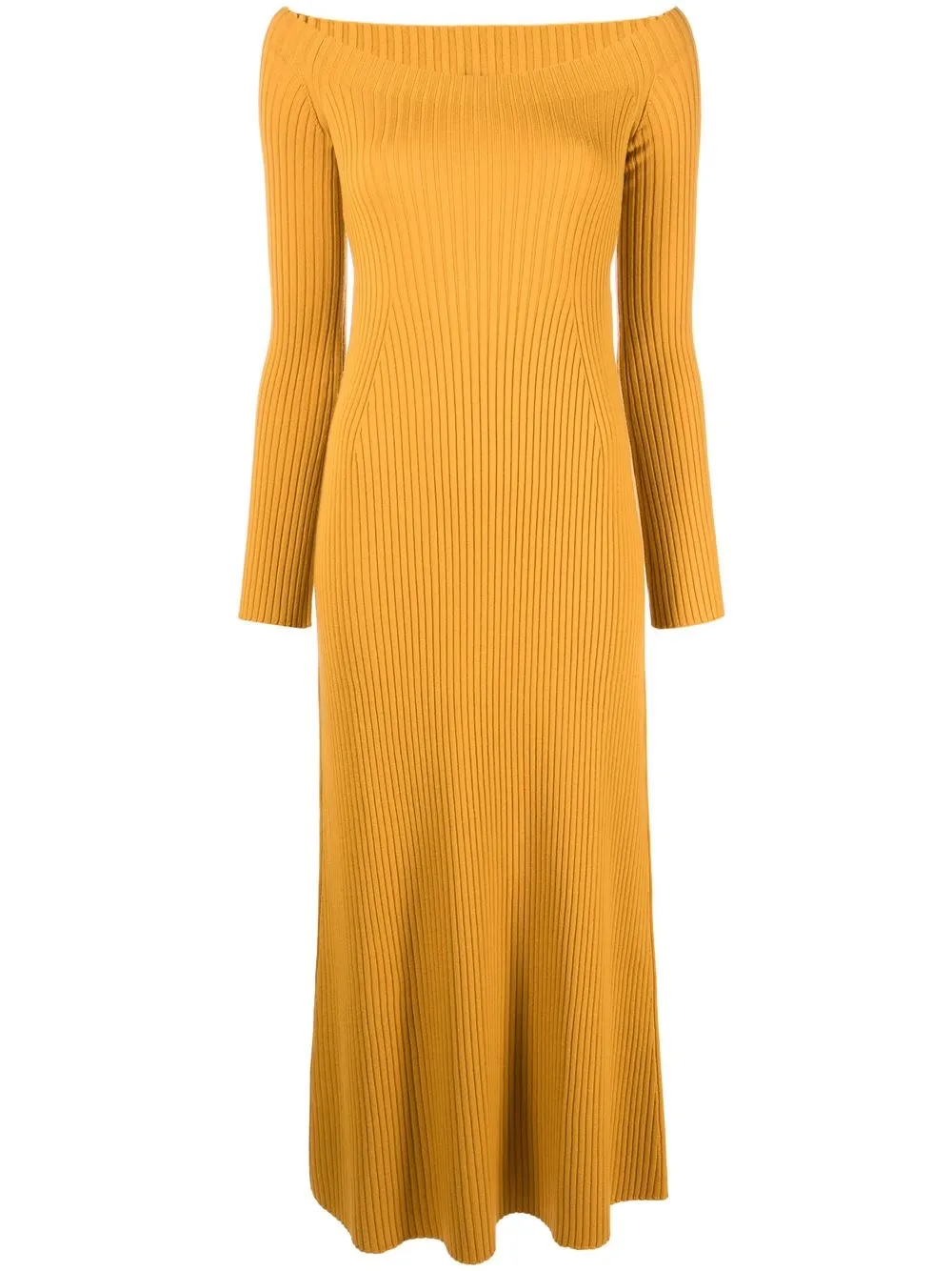 Chloé Off-the-shoulder Ribbed Wool And Cashmere-blend Maxi Dress In Yellow