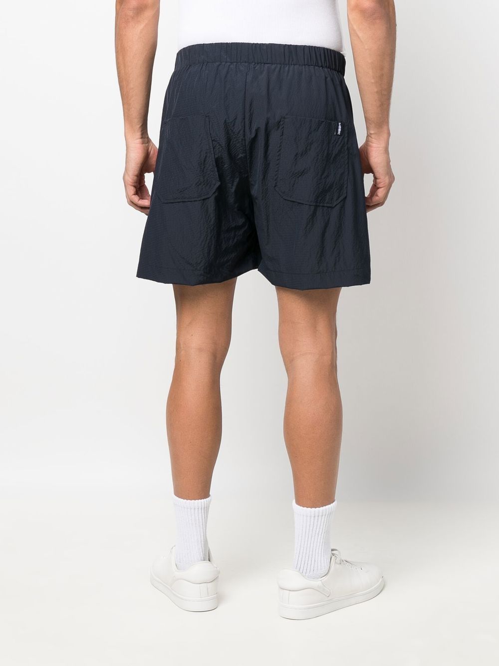 Shop Mackintosh Captain Seersucker Shorts In Blue