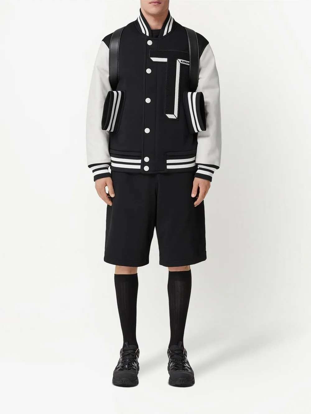 Burberry Universiteitsjack met leren mouwen - Zwart
