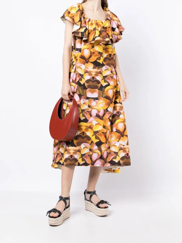 Kika Vargas Zulma floral print Midi Dress Brown FARFETCH