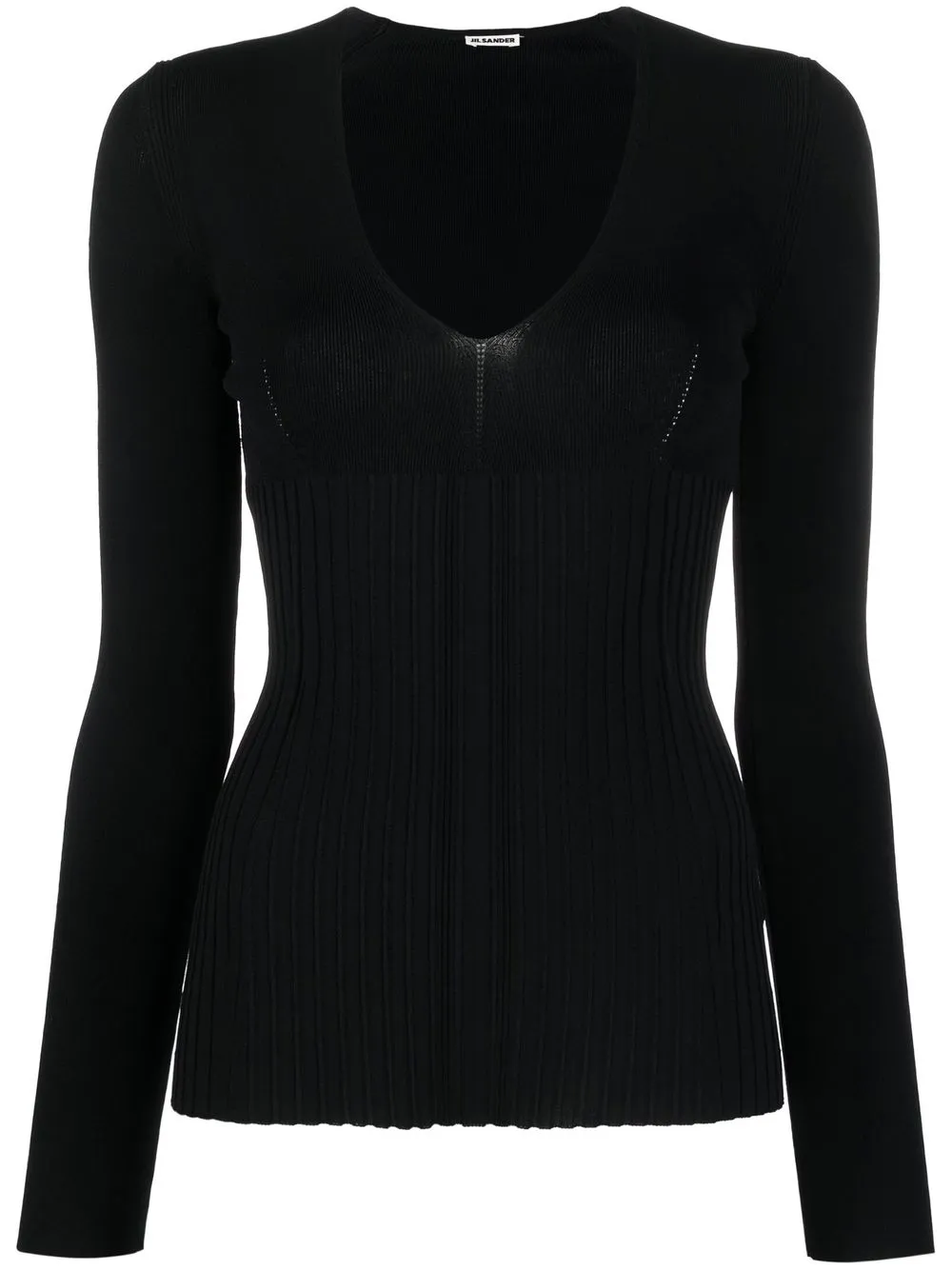 

Jil Sander ribbed knit V-neck jumper - Black