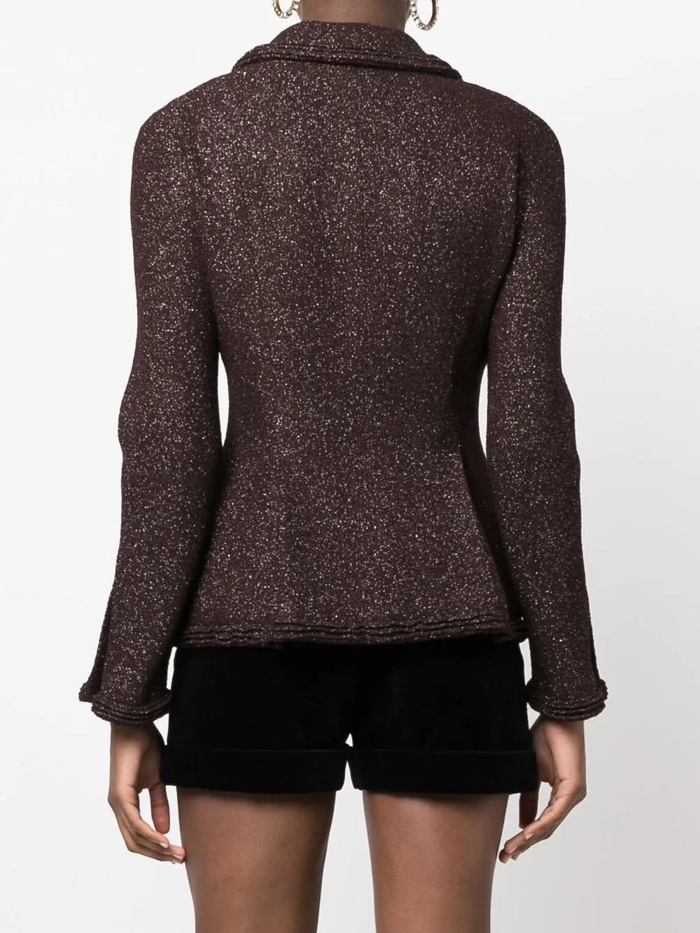 Pre-owned Chanel 2008 Metallic-knit Double-breasted Jacket In Brown