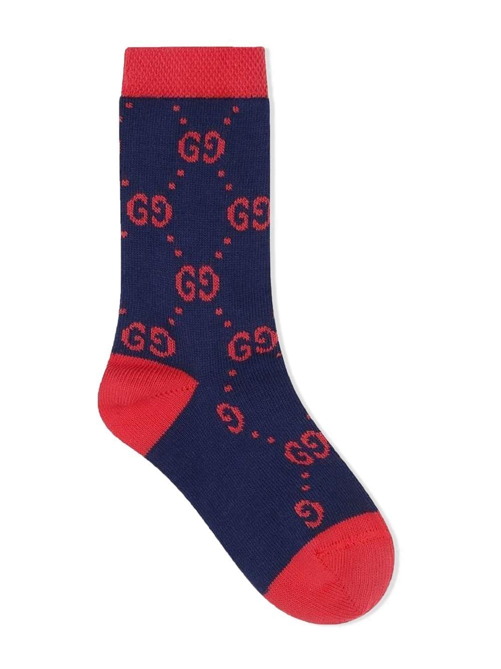 Gucci Kids' Monogram Two Tone Socks In Red