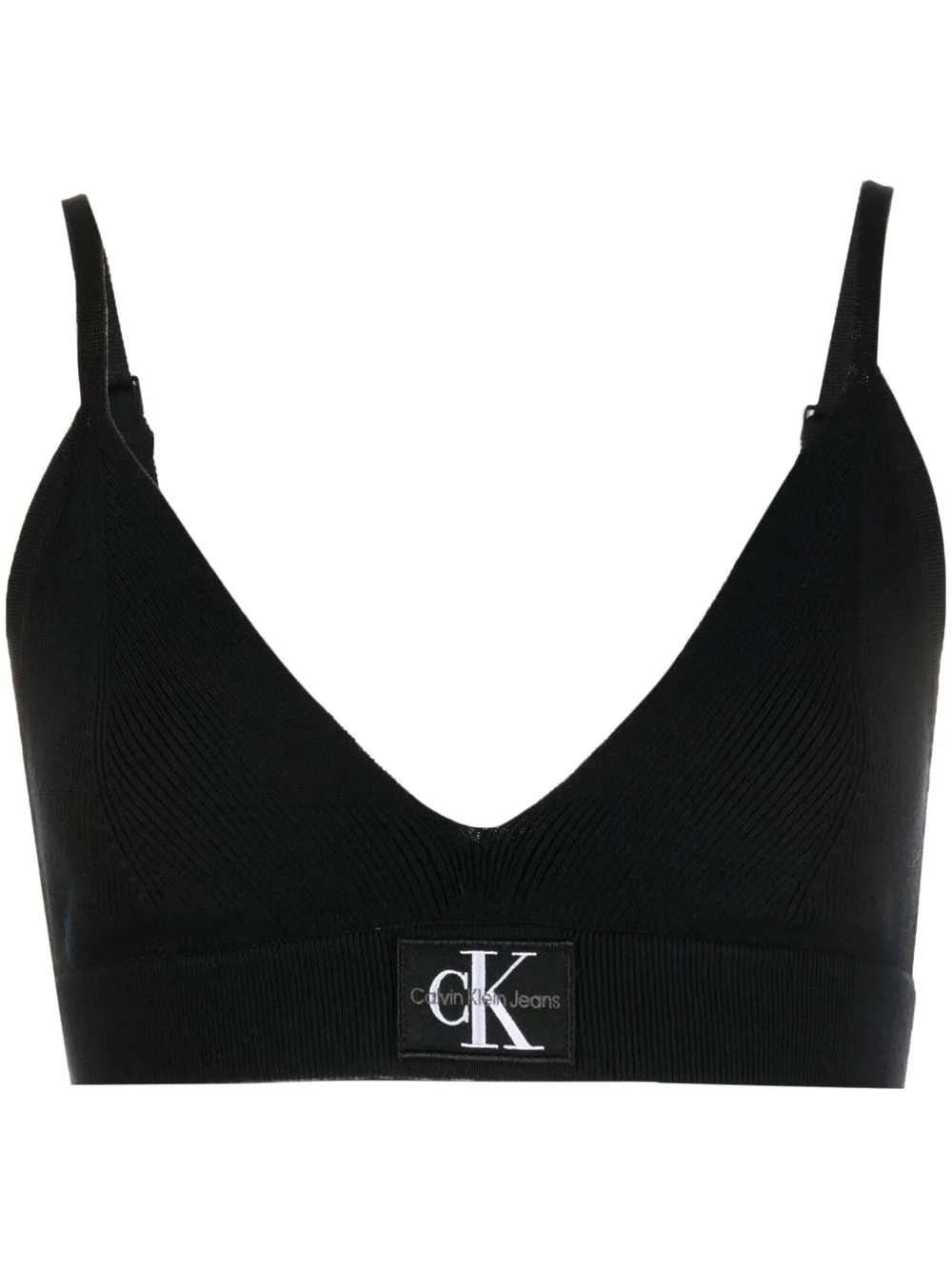 

Calvin Klein Jeans knitted logo-patch crop-top - Black