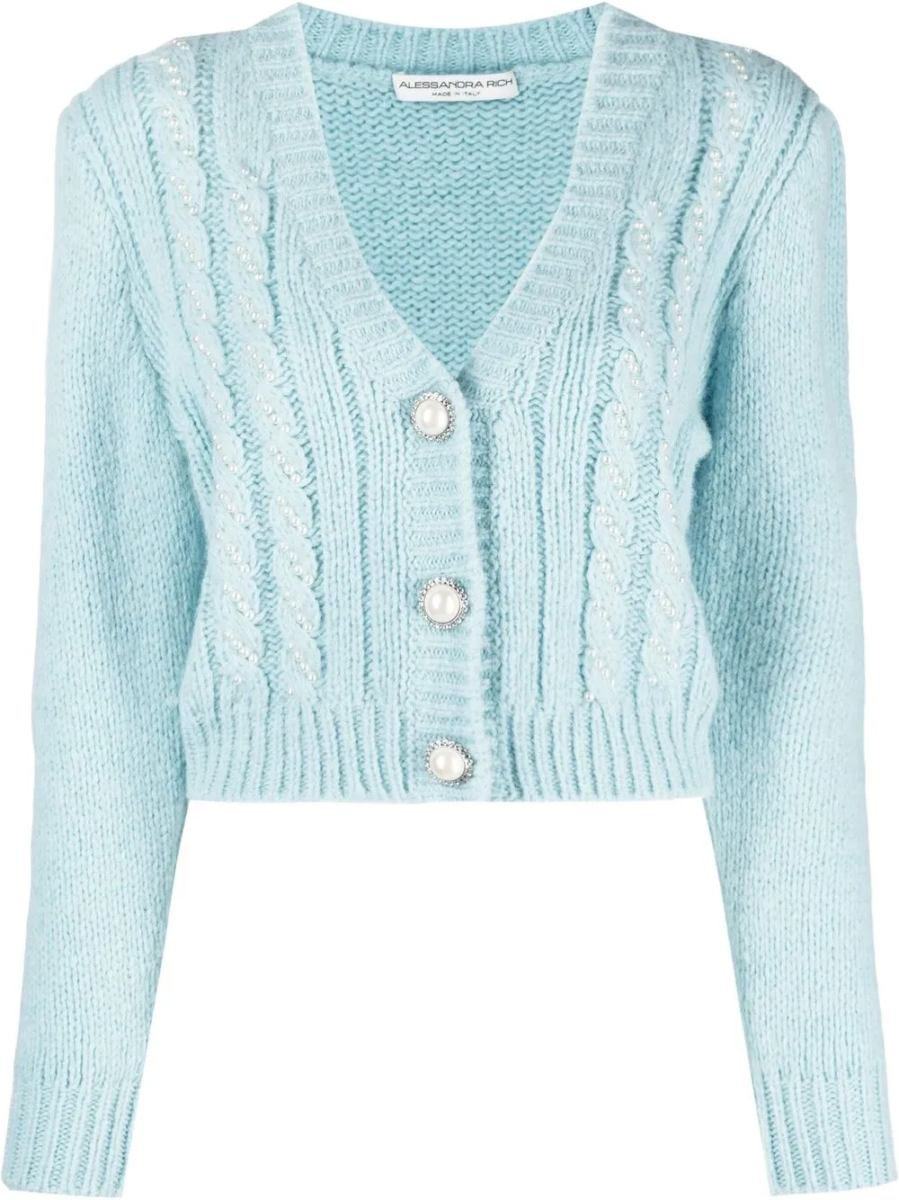

Alessandra Rich V-neck cable-knit cardigan - Blue