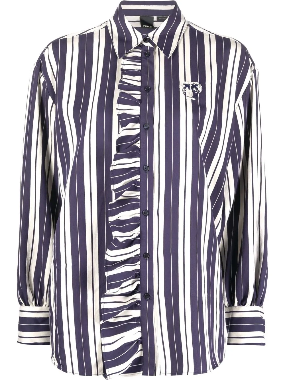 

PINKO ruffle-detail striped shirt - Blue