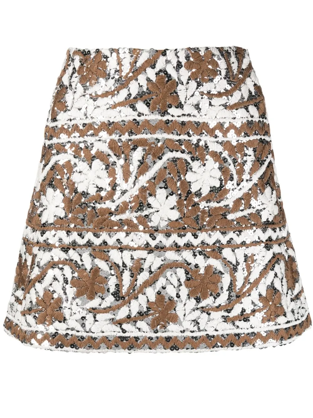 Giambattista Valli sequin-embellished embroidered skirt - Brown