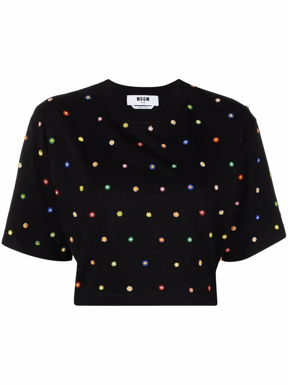 

MSGM floral bead-embroidered cropped T-shirt - Black