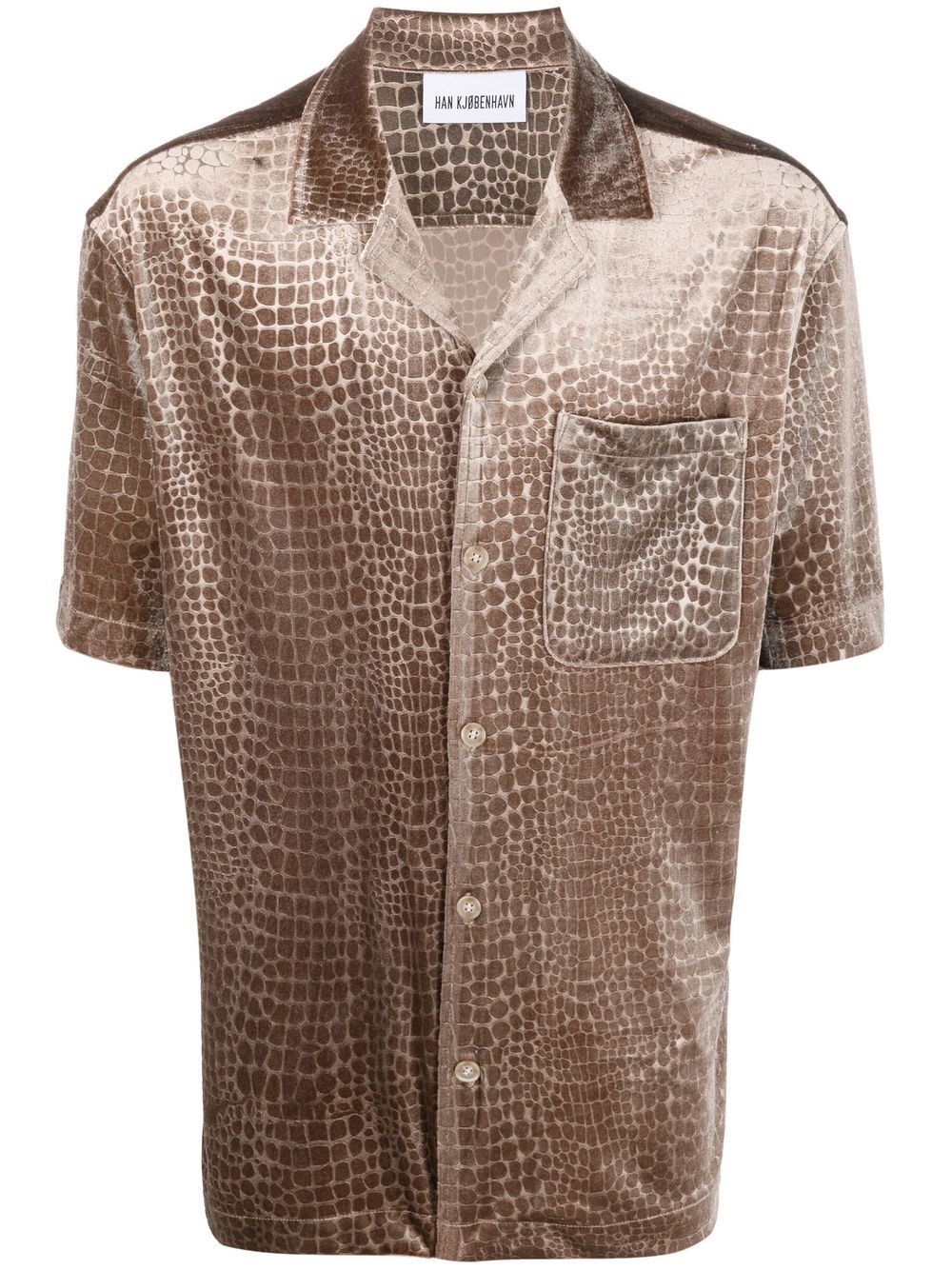 Han Kjobenhavn Crocodile-jacquard Short-sleeve Shirt In Brown