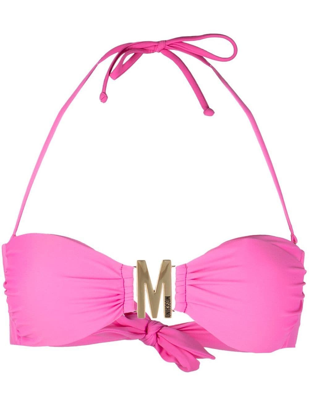 

Moschino top de bikini tipo bandeau con placa del logo - Rosado