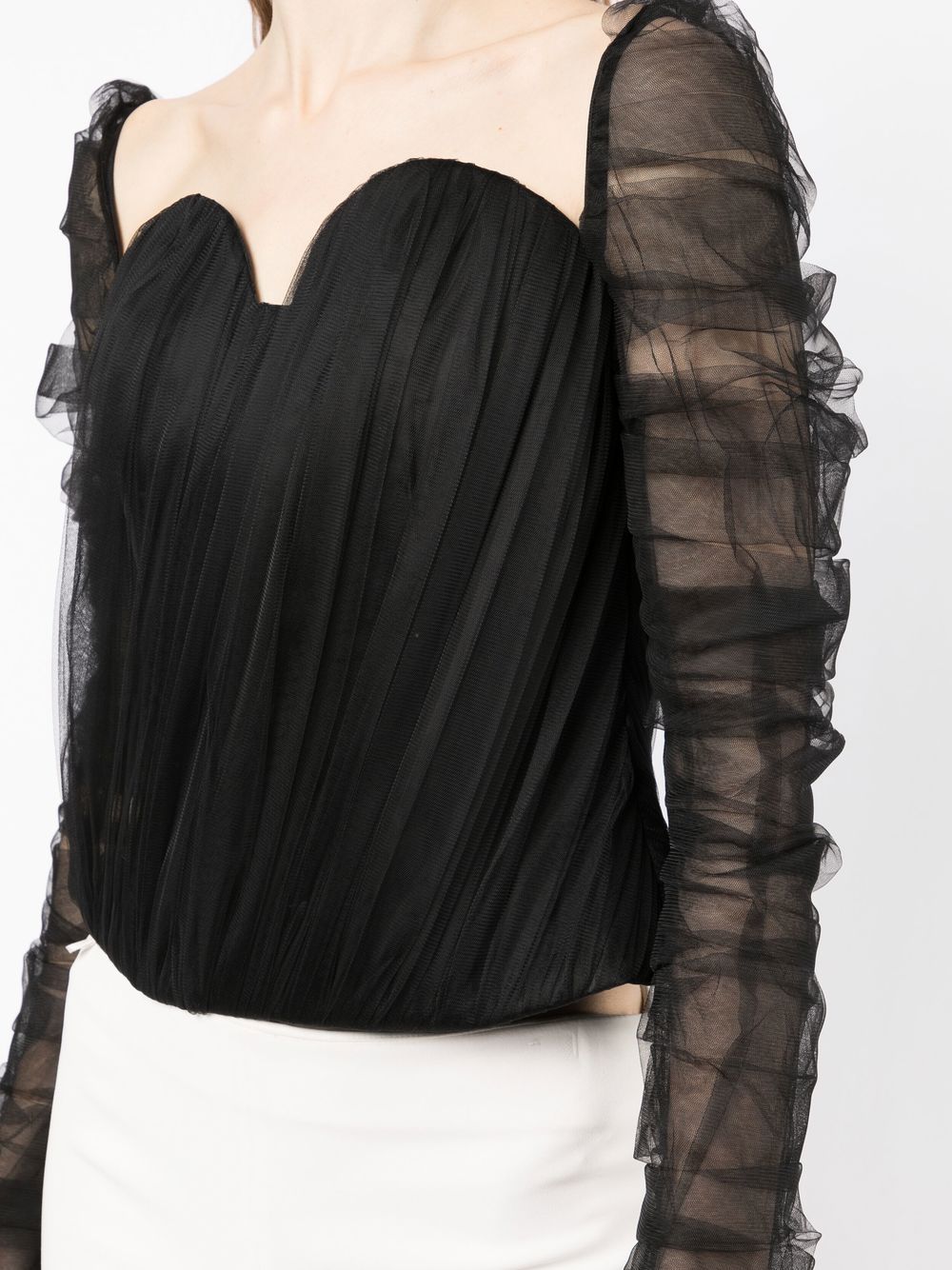 Shop Anouki Tulle-sleeved Pleated Top In Black