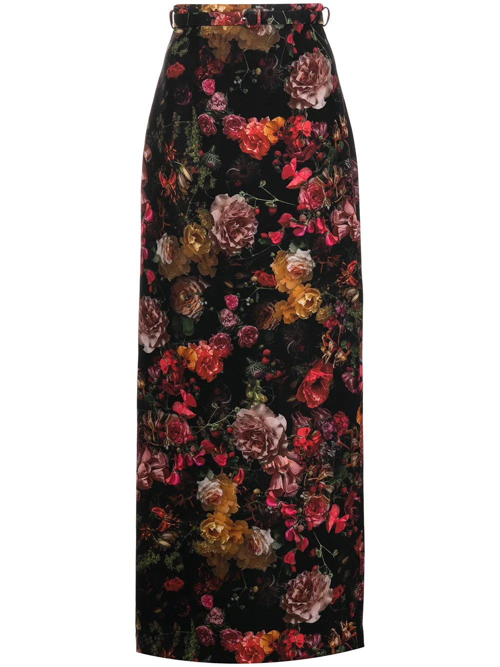 Adam Lippes Floral-print Straight Skirt In Schwarz