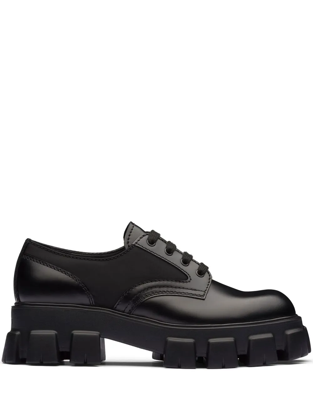 Shop Prada Moonlith Brushed Leather Lace-up Shoes In Black