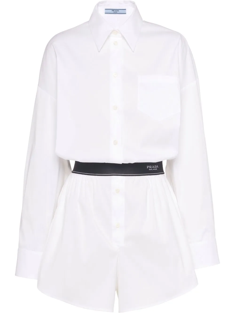 

Prada Stretch Poplin short belted jumpsuit - White