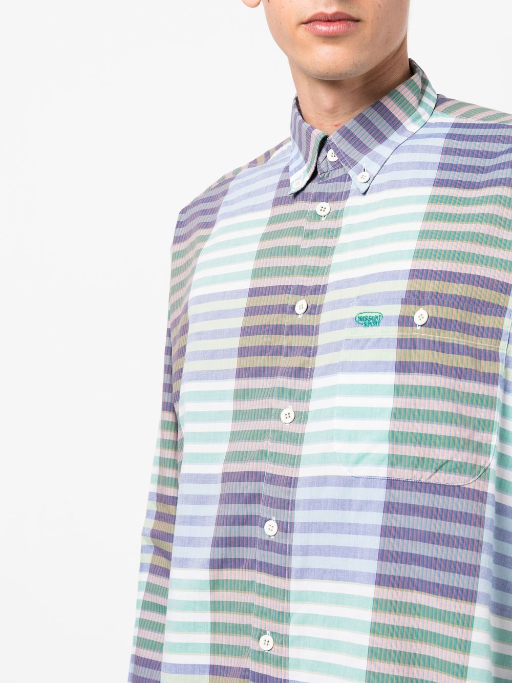 Pre-owned Missoni 1990s Cutaway Collar Checkered Shirt In Green