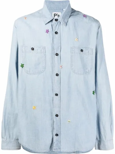 floral-embroidered denim shirt 