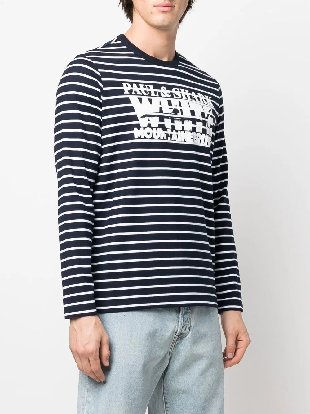  Paul & Shark Gestreiftes T Shirt Mit Logo Print   Blau 