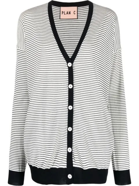 Plan C stripe-print button-up cardigan 