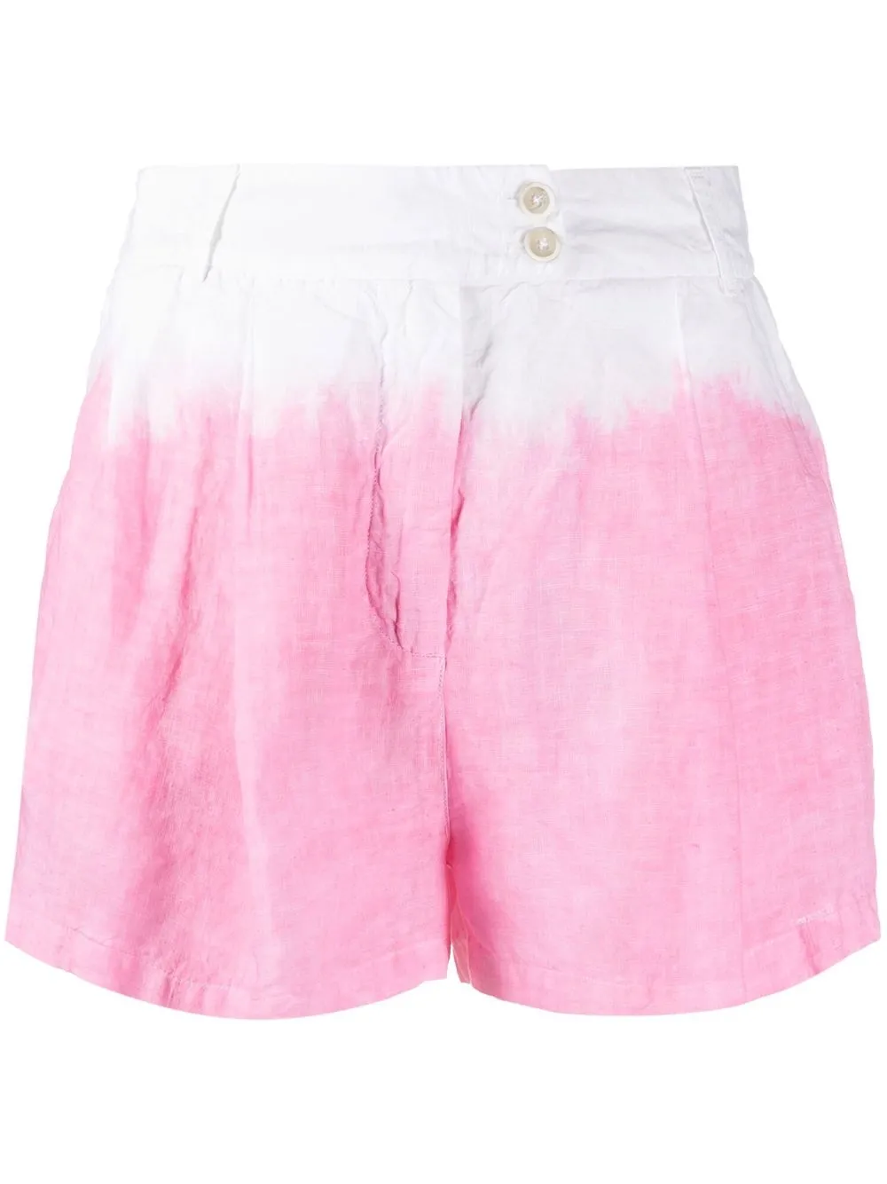 

120% Lino shorts con diseño de dos tonos - Blanco