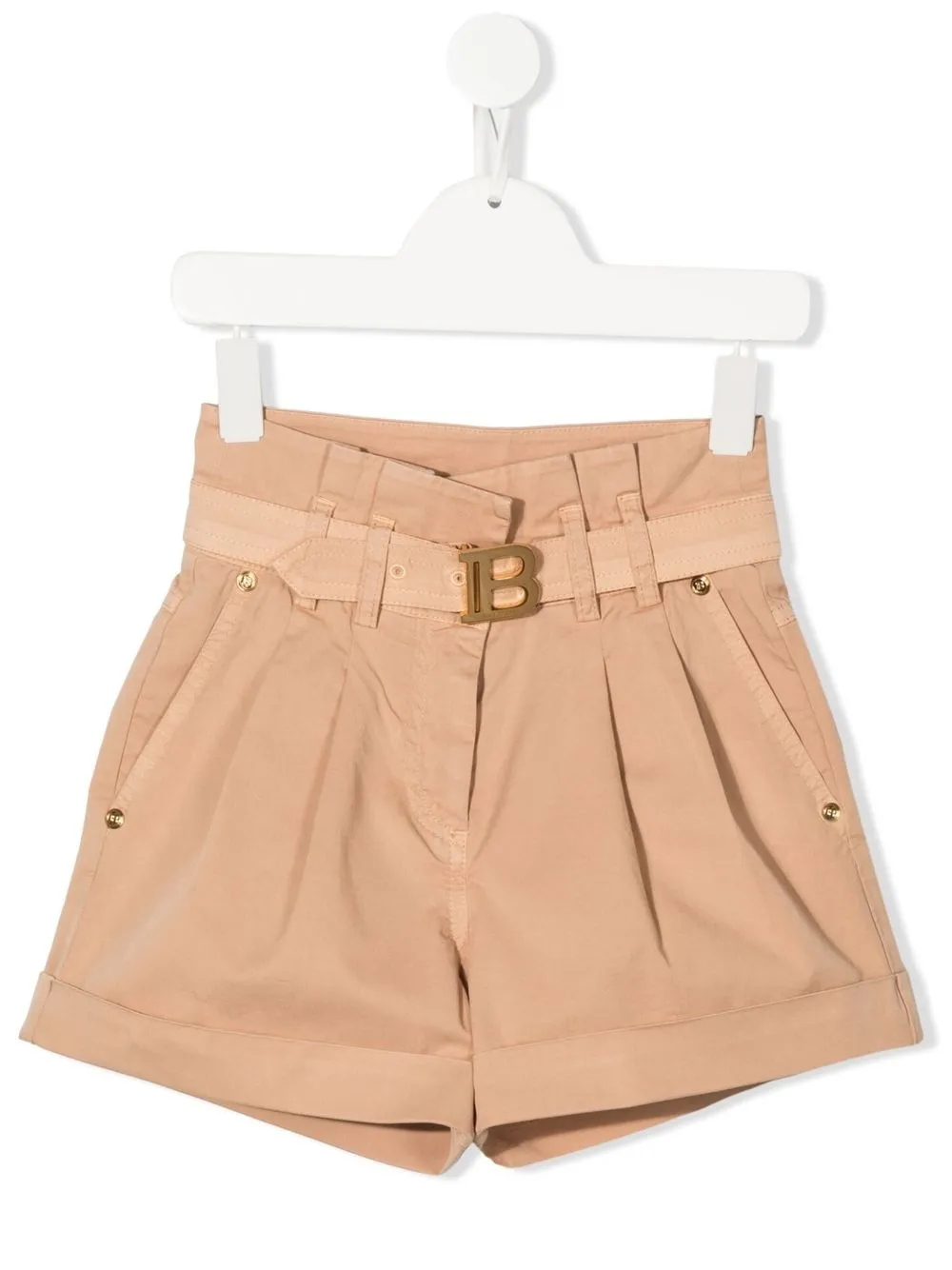 Balmain Kids logo-plaque high-waisted shorts - Neutrals