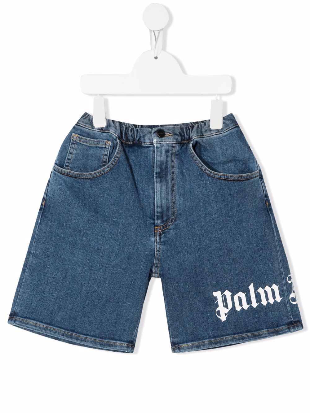 palm angels kids short en jean à logo imprimé - bleu