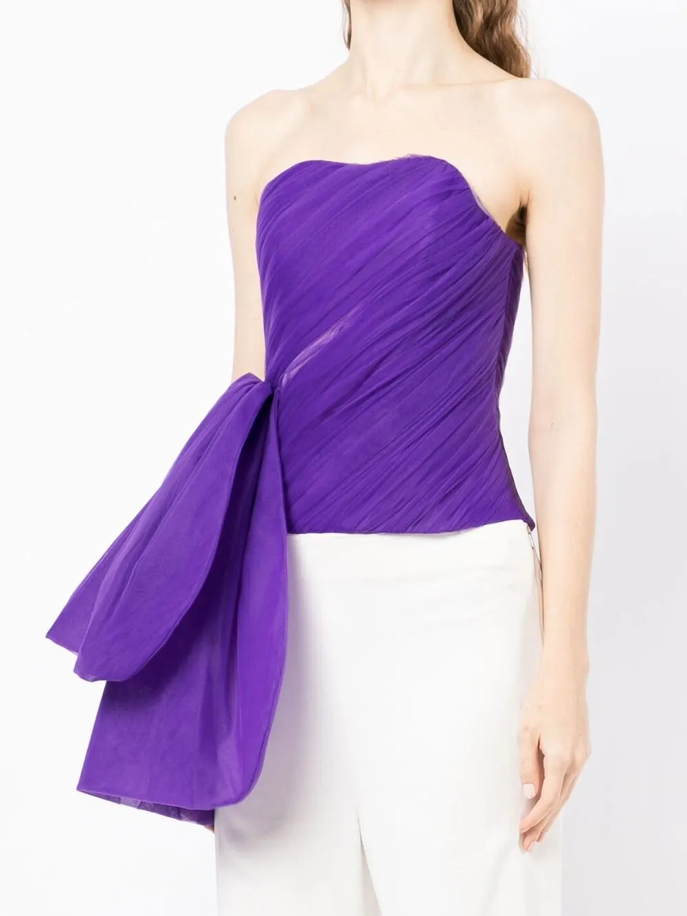 Shop Anouki Oversized-bow Strapless Tulle Top In Purple