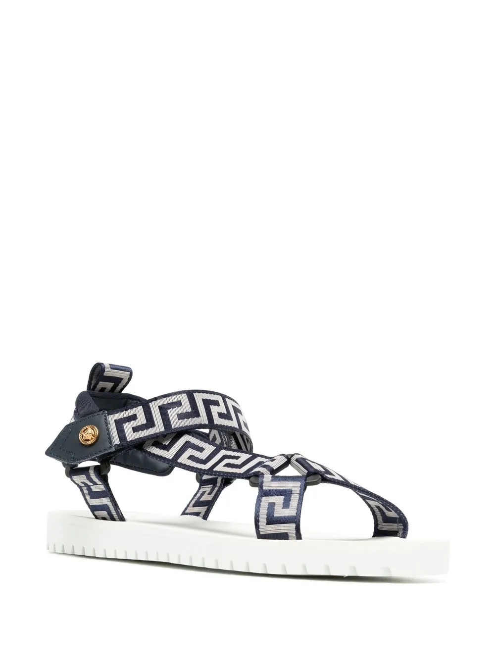 Versace Navy & White 'la Greca' Sandals In Blue | ModeSens