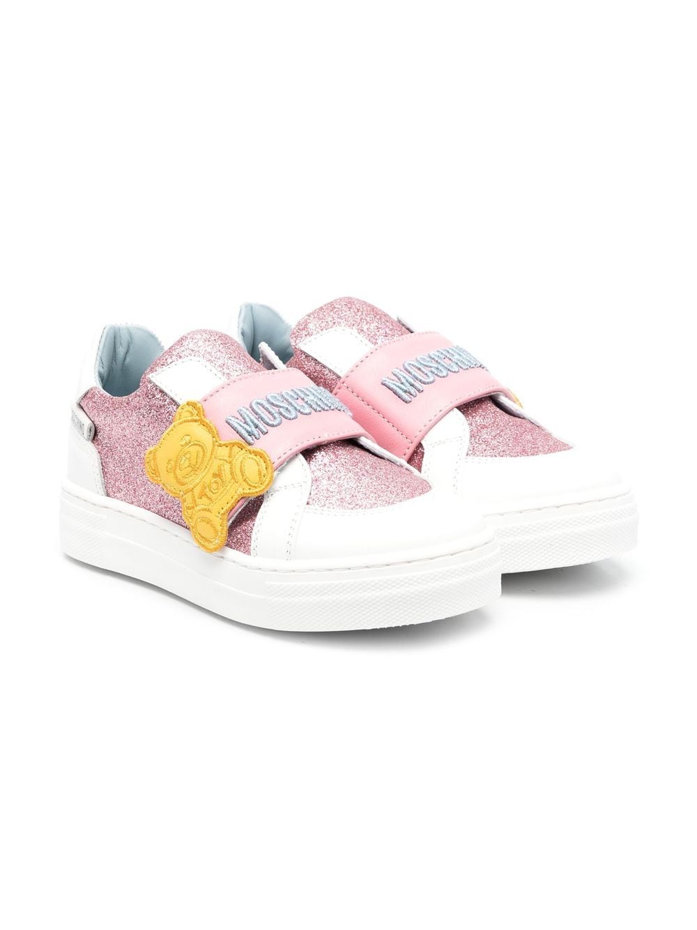 Moschino Kids' Glitter Teddy Touch-strap Trainers In White