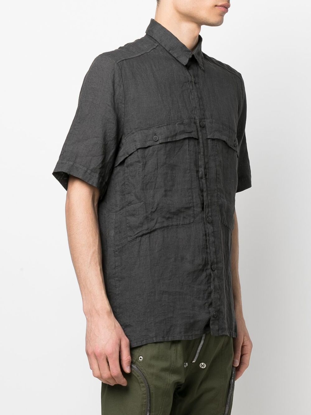 Shop Transit Short-sleeve Linen Shirt In Grey