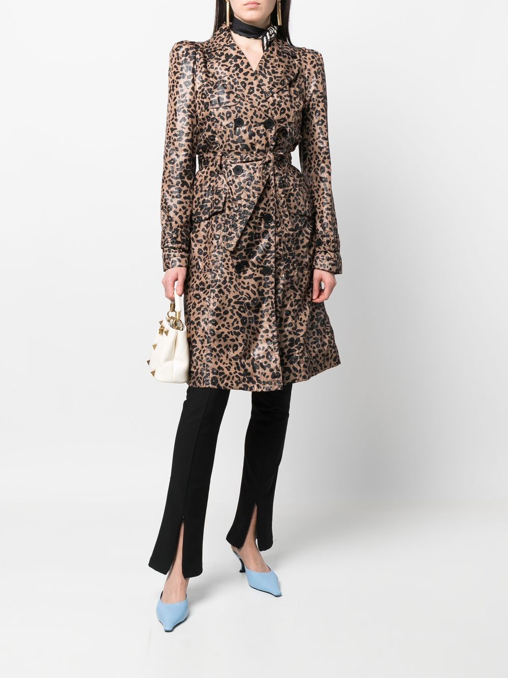 john galliano pre-owned 2000s animal-print double-breasted trench coat - brown