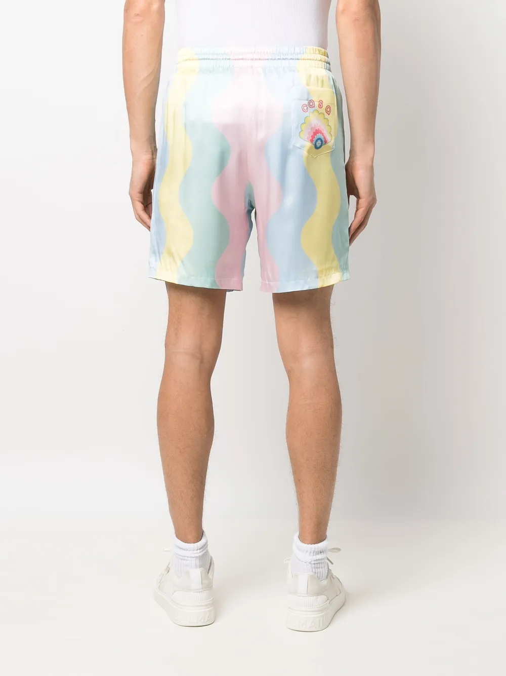 wave-print silk drawstring shorts