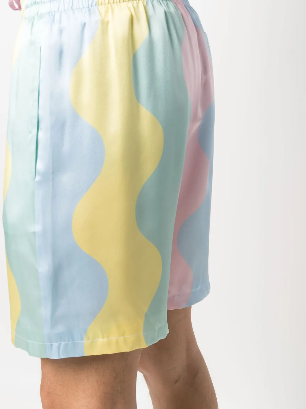 wave-print silk drawstring shorts