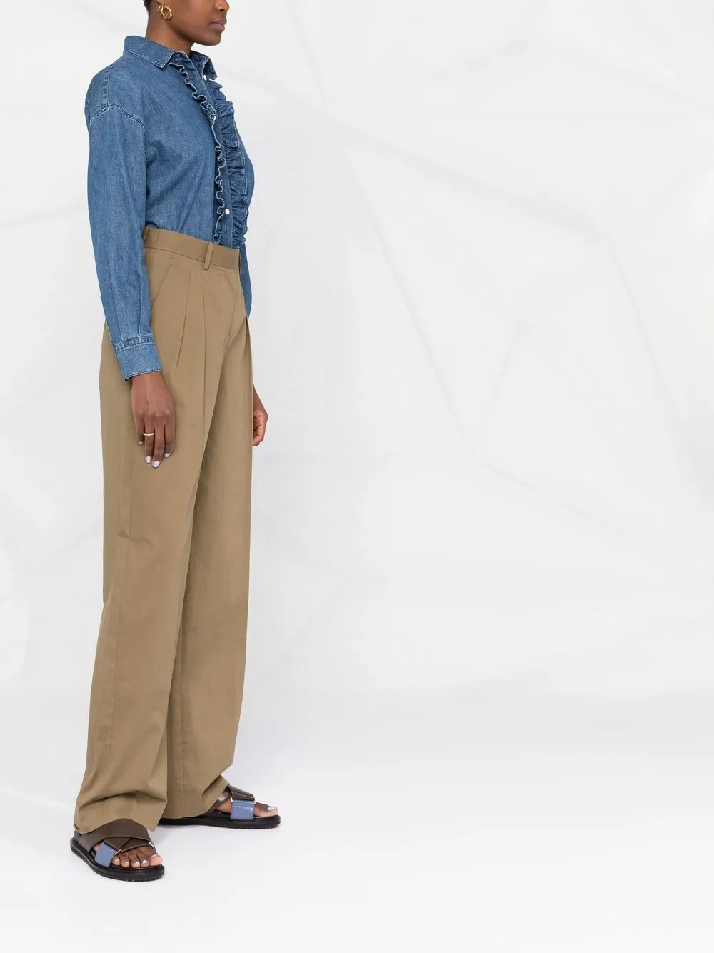 Jacob Cohën Ruffle-trim Detail Shirt in Blue, view 4