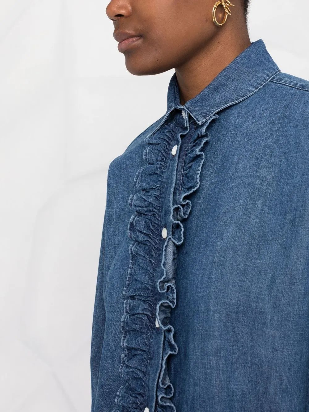 Jacob Cohën Ruffle-trim Detail Shirt in Blue, view 3