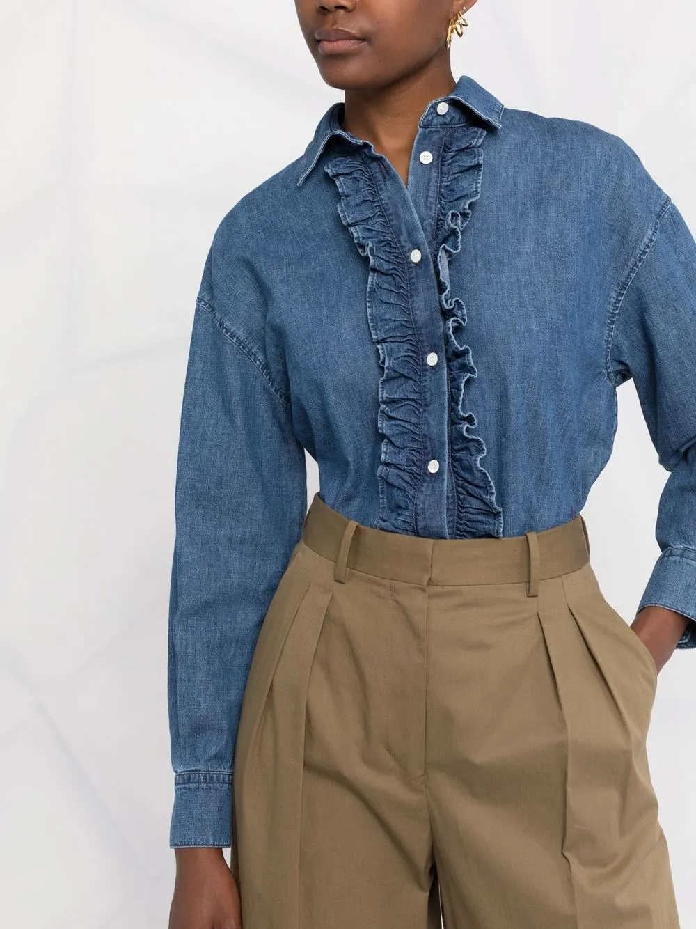Jacob Cohën Ruffle-trim Detail Shirt in Blue, view 5