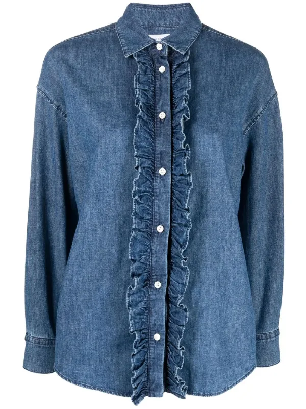 Jacob Cohën Ruffle-trim Detail Shirt in Blue