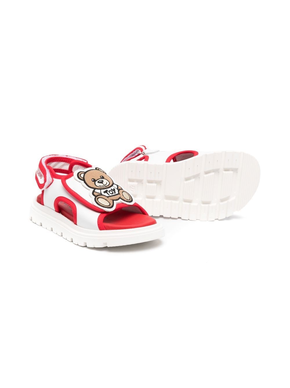 Shop Moschino Two-tone Teddy-patch Sandals In White