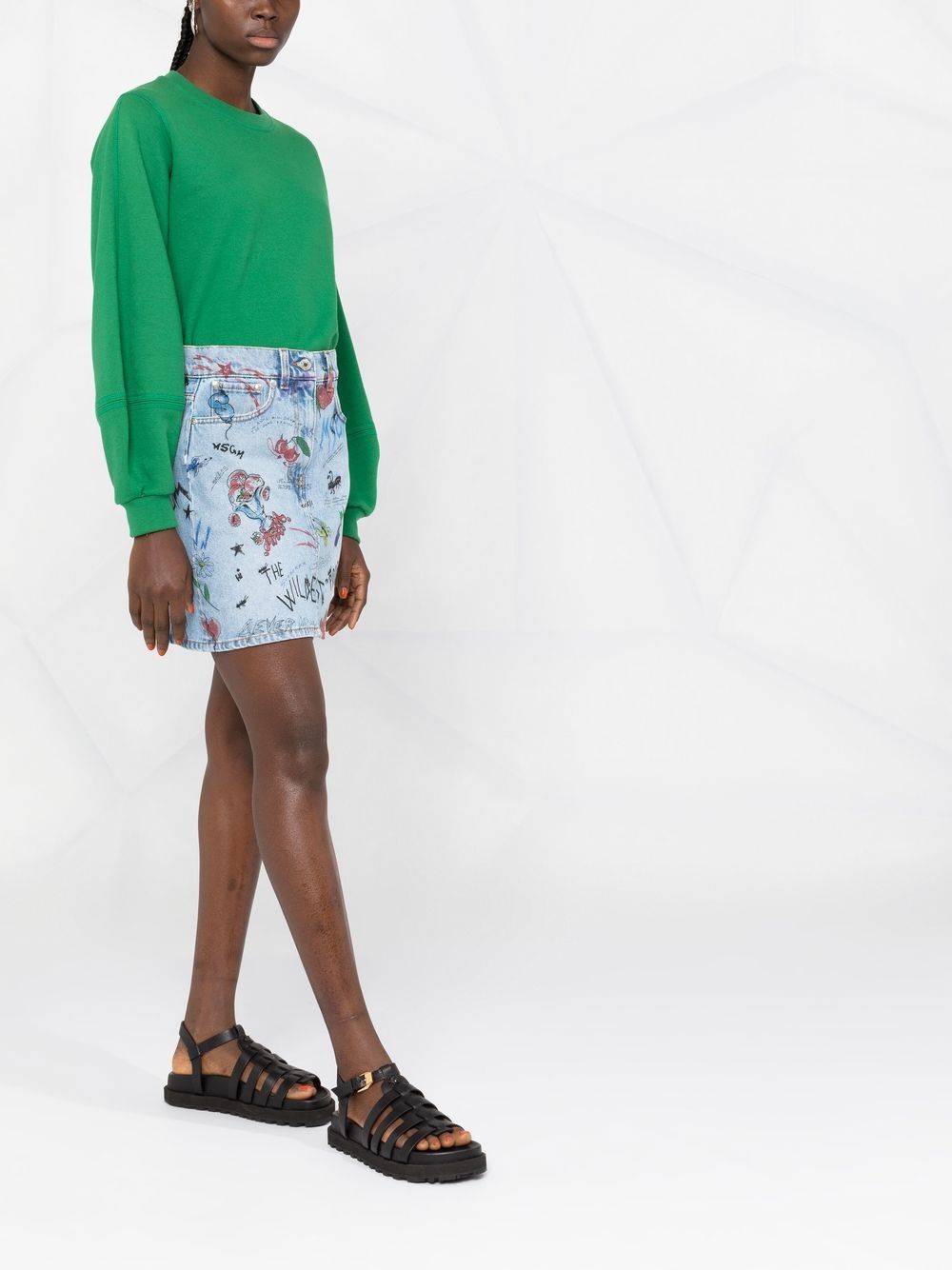 MSGM graphic-print Denim Skirt - Farfetch