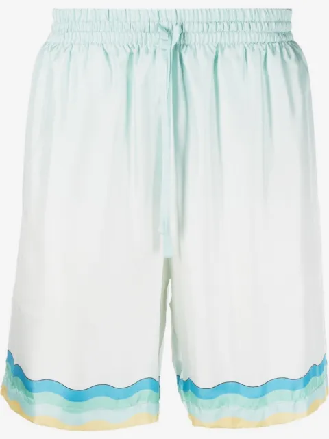 Casablanca Memphis Icon-print silk drawstring shorts