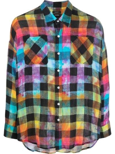 R13 rainbow check cotton shirt black | MODES