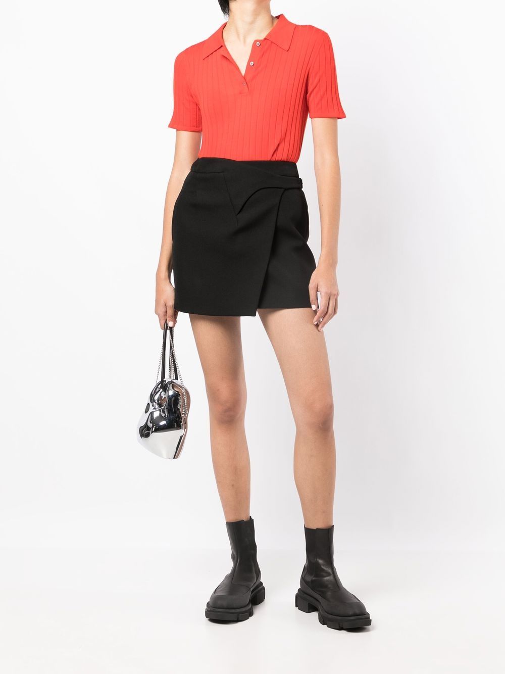 Shop Dion Lee Ribbed-detail Polo Shirt In Rot