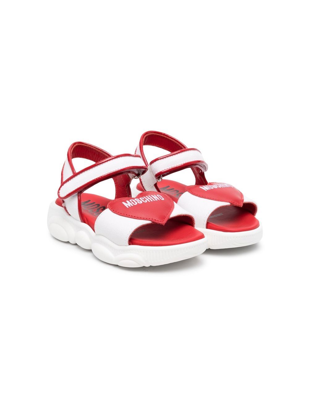 Moschino Kids' Two-tone Heart-appliqué Sandals In White