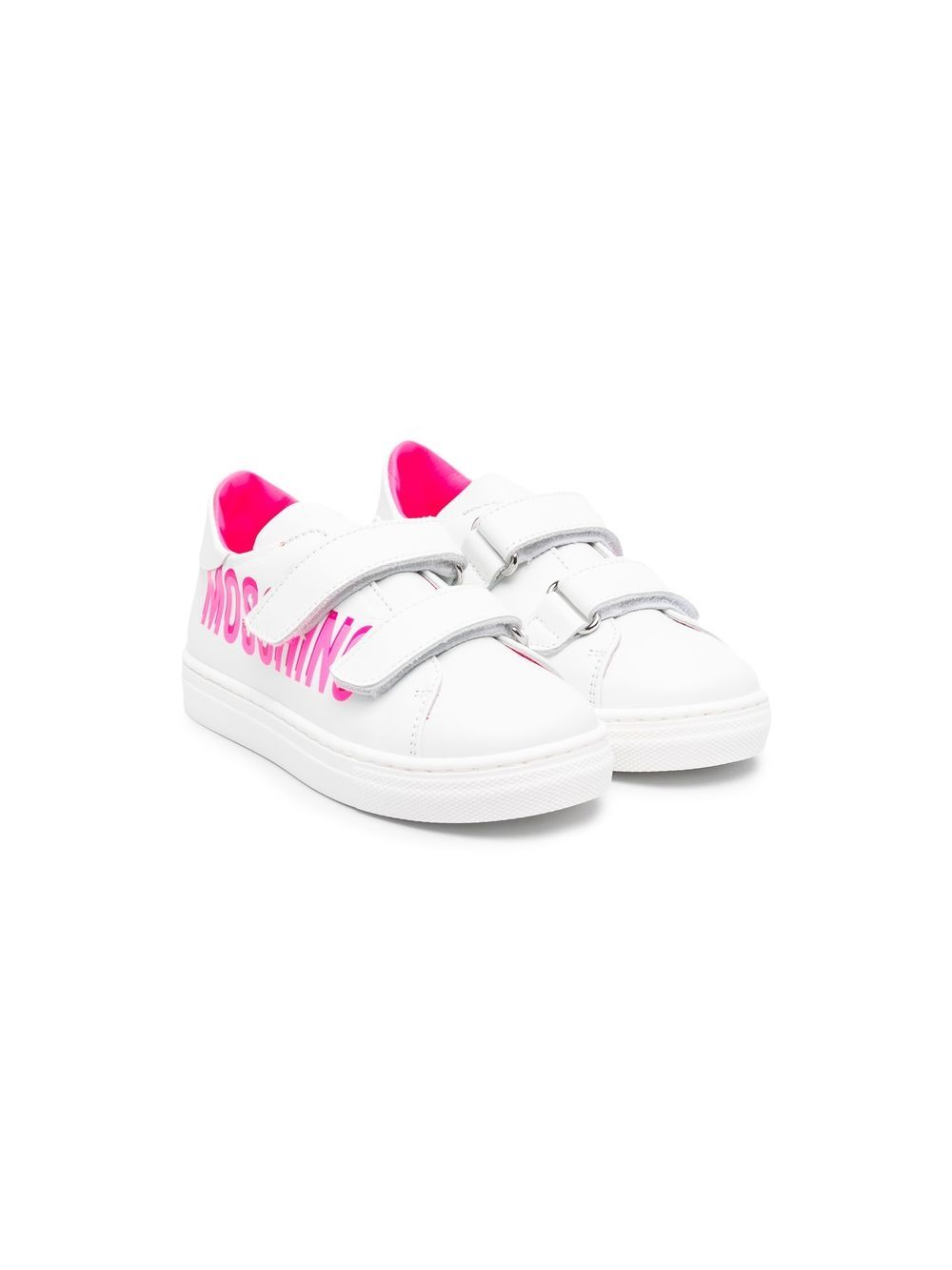 

Moschino Kids tenis con cierre autoadherente y logo estampado - Blanco